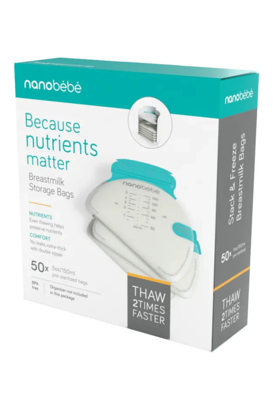 Bolsas para Almacenamiento de Leche Materna Nanobébé 150ml 50 Unidades