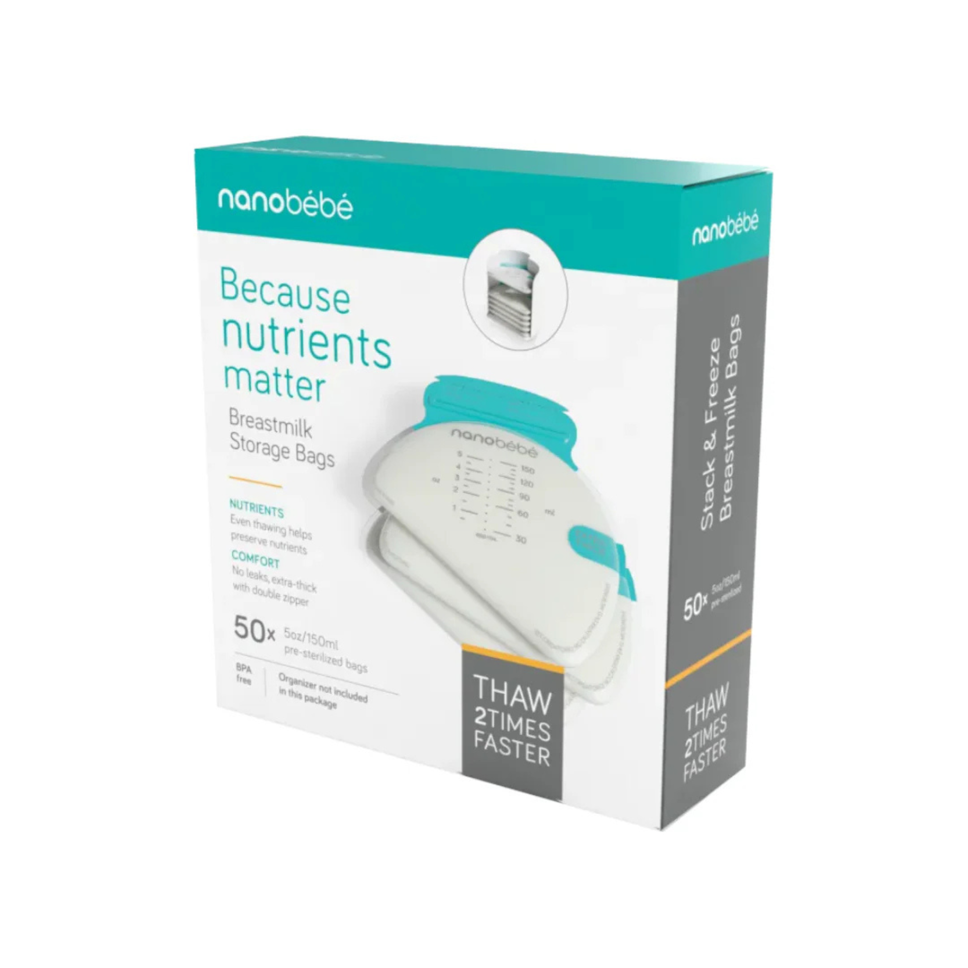 Bolsas para Almacenamiento de Leche Materna Nanobébé 150ml 50 Unidades