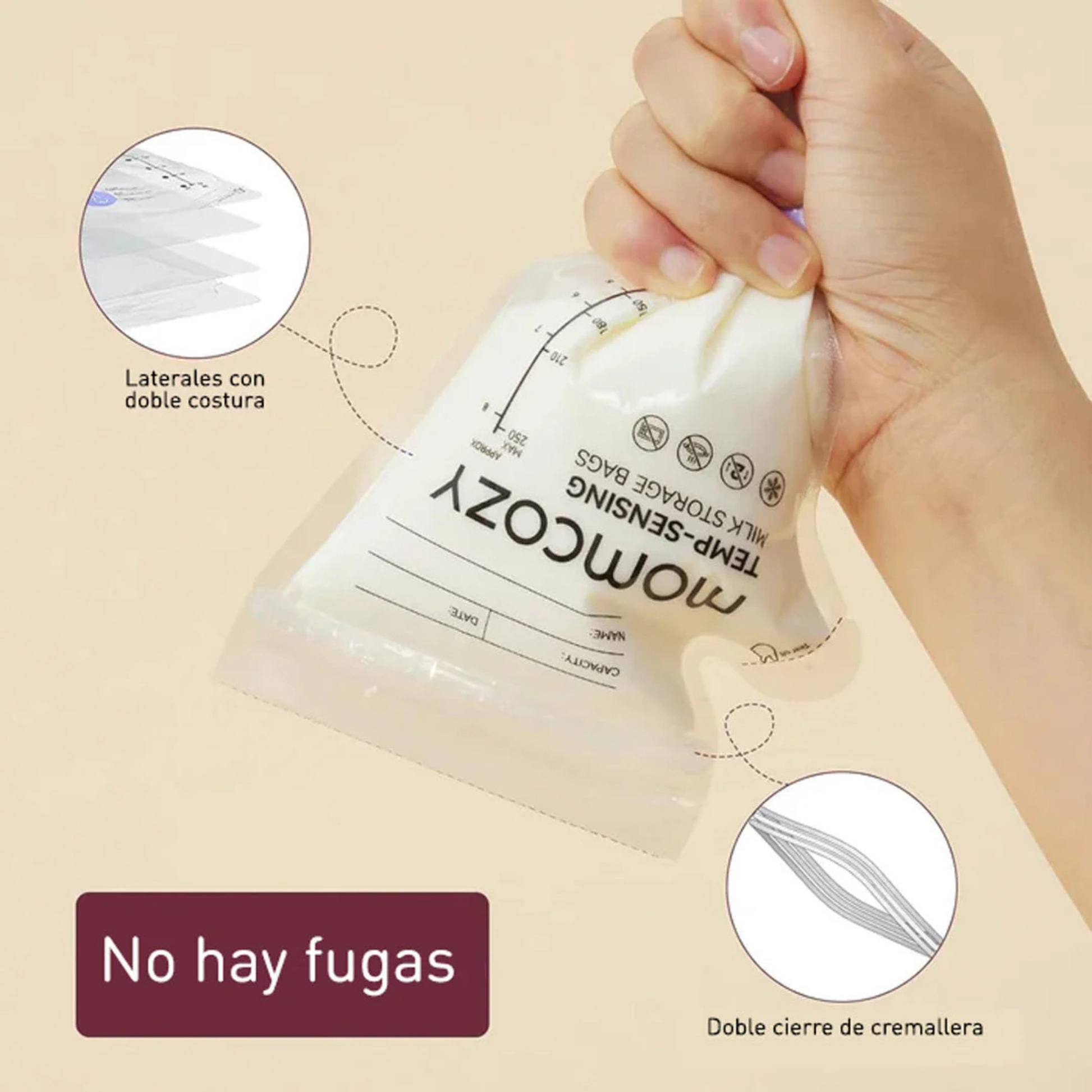 Bolsas Almacenamiento de Leche Materna Momcozy con Boquilla 60 Unidades