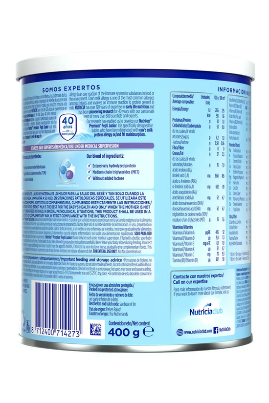 Fórmula Nutrilon Premium+ Pepti Junior Nutricia 0-12 Meses 400 g