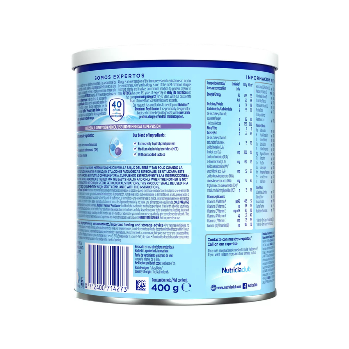 Fórmula Nutrilon Premium+ Pepti Junior Nutricia 0-12 Meses 400 g