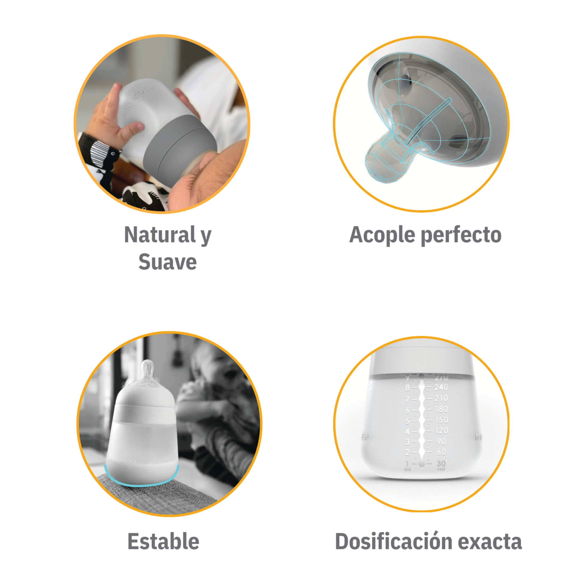 Mamadera de Silicona Anticólico Nanobebé Flexy 270 ml Gris