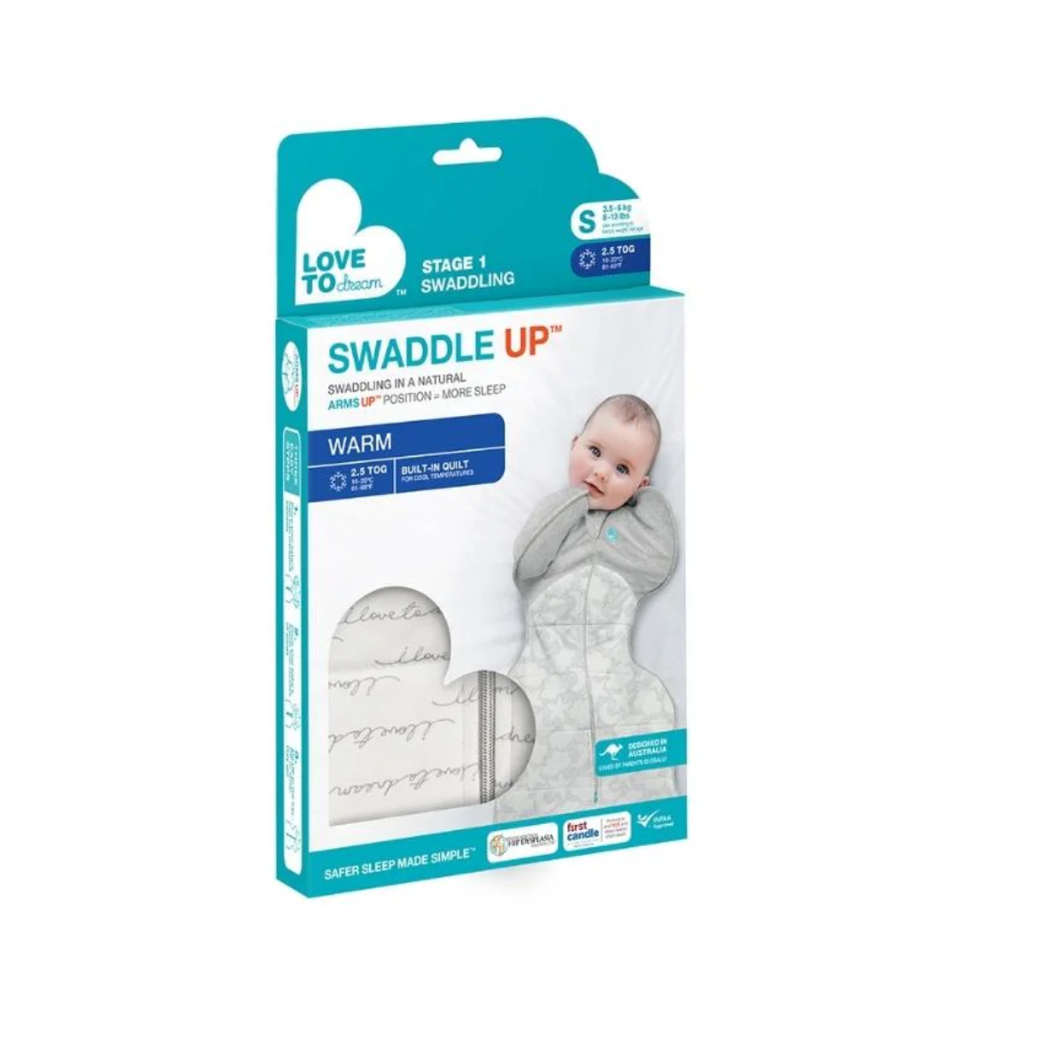 SAQUITO DE DORMIR SWADDLE  Etapa 1 - TOG 2.5 - Blanco  TALLA S - LOVE TO DREAM