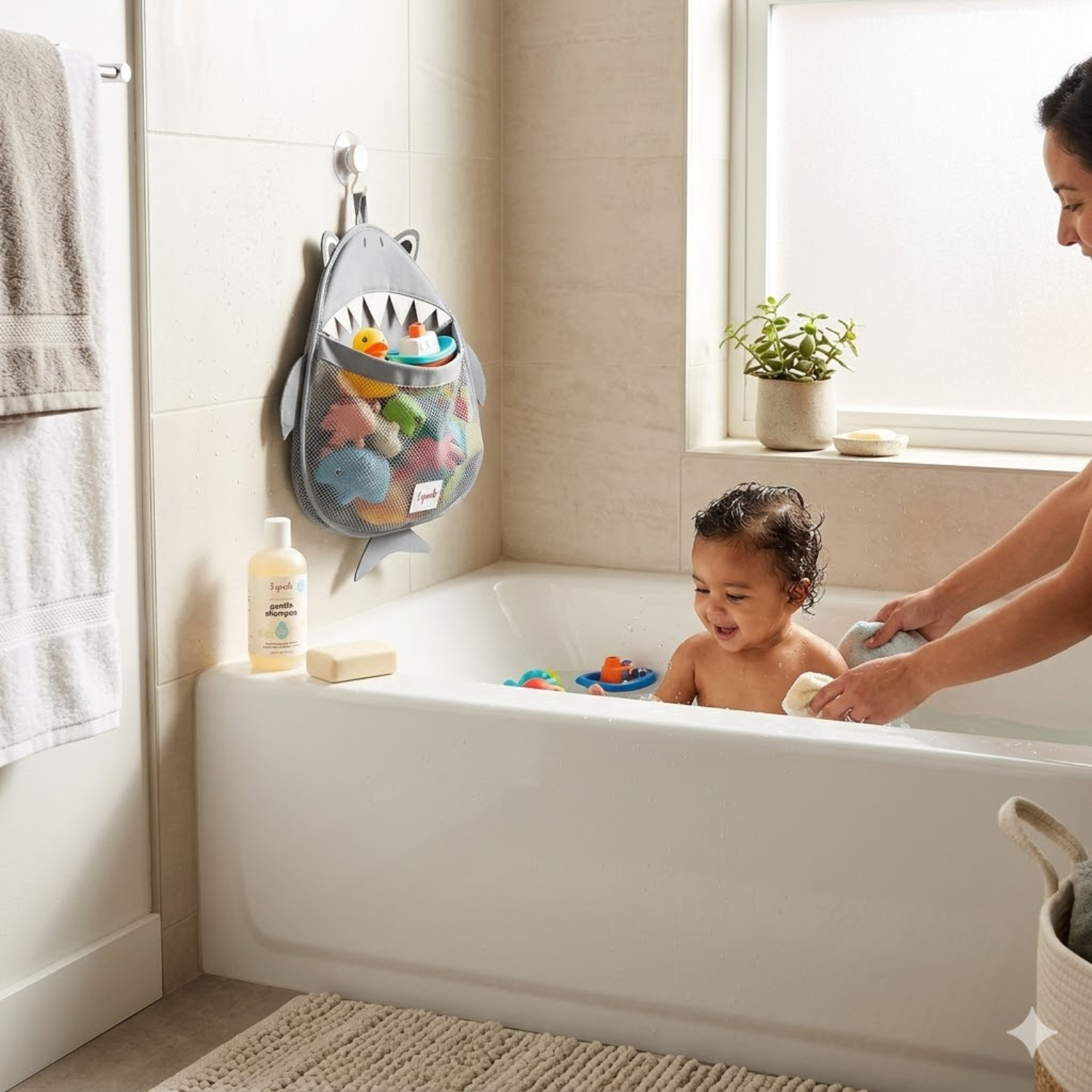 Organizador De Baño De Bebés y Niños 3 Sprouts Ballena Gris