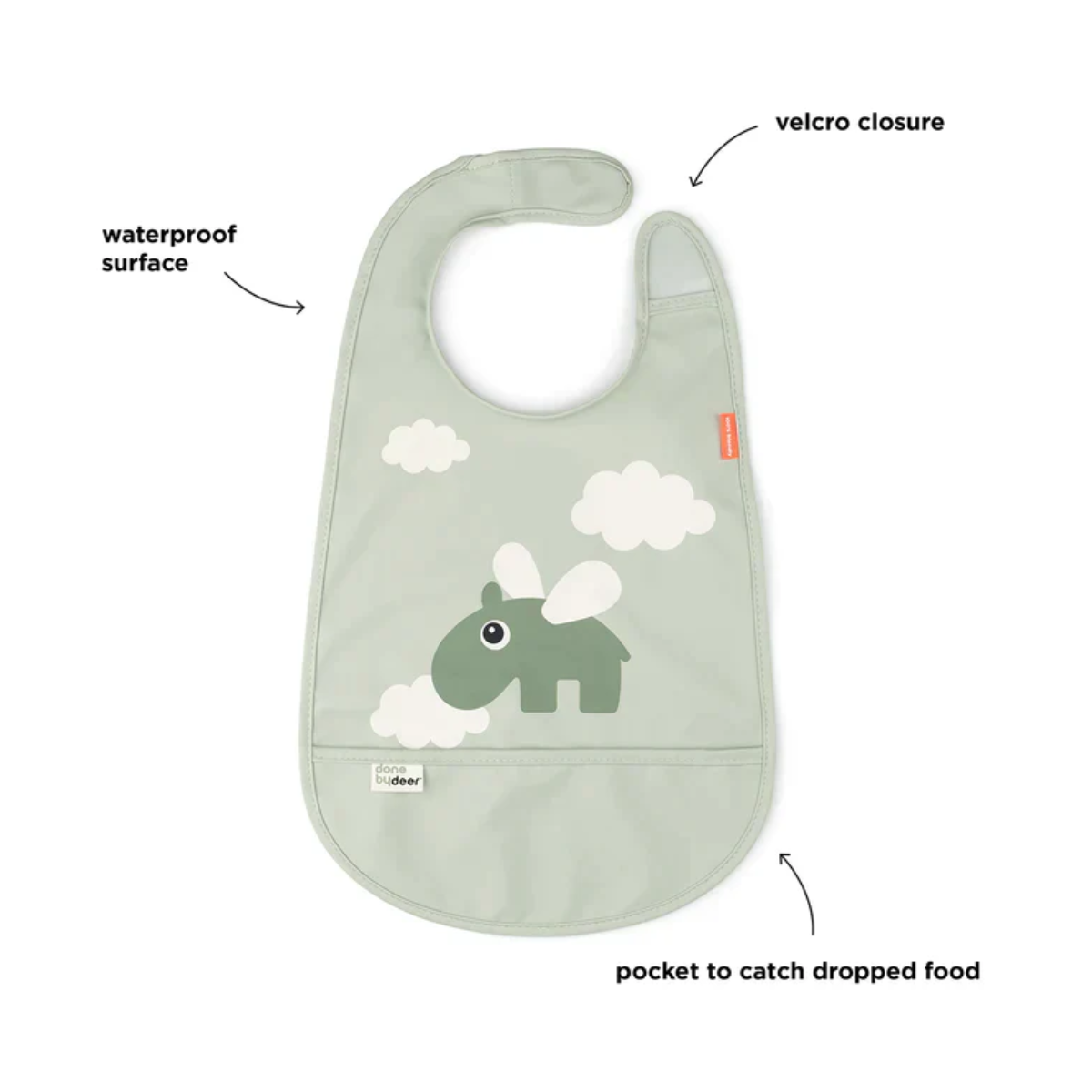 BABERO CON VELCRO HAPPY CLOUDS VERDE - DONE BY DEER
