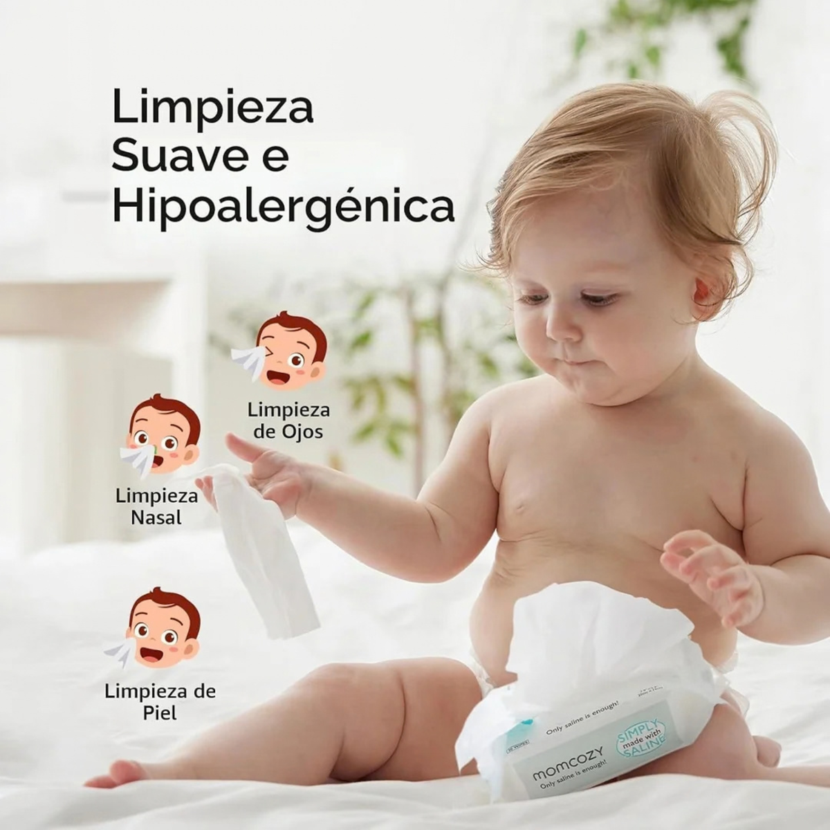 Toallitas Húmedas Salinas Momcozy para Nariz y Cara – 90 Unidades