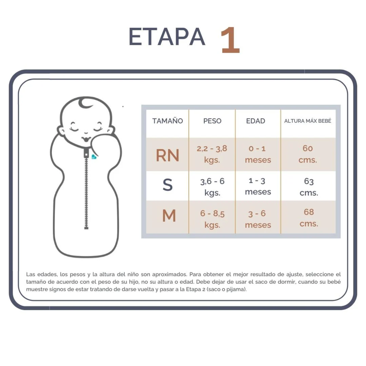 SAQUITO DE DORMIR SWADDLE  Etapa 1 - TOG 2.5 - Blanco  TALLA S - LOVE TO DREAM