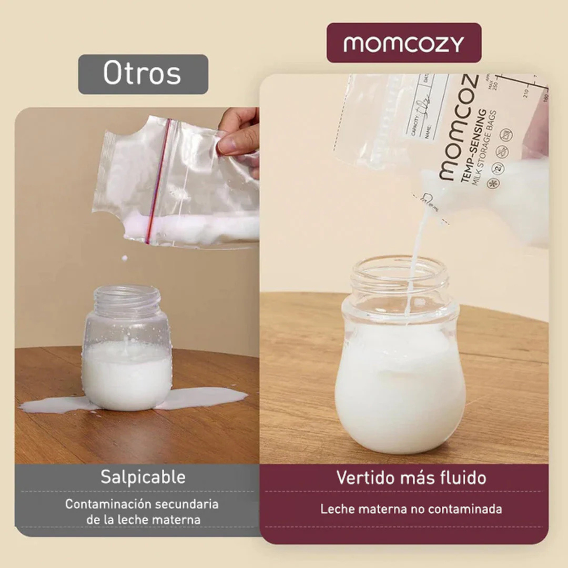 Bolsas Almacenamiento de Leche Materna Momcozy con Boquilla 60 Unidades