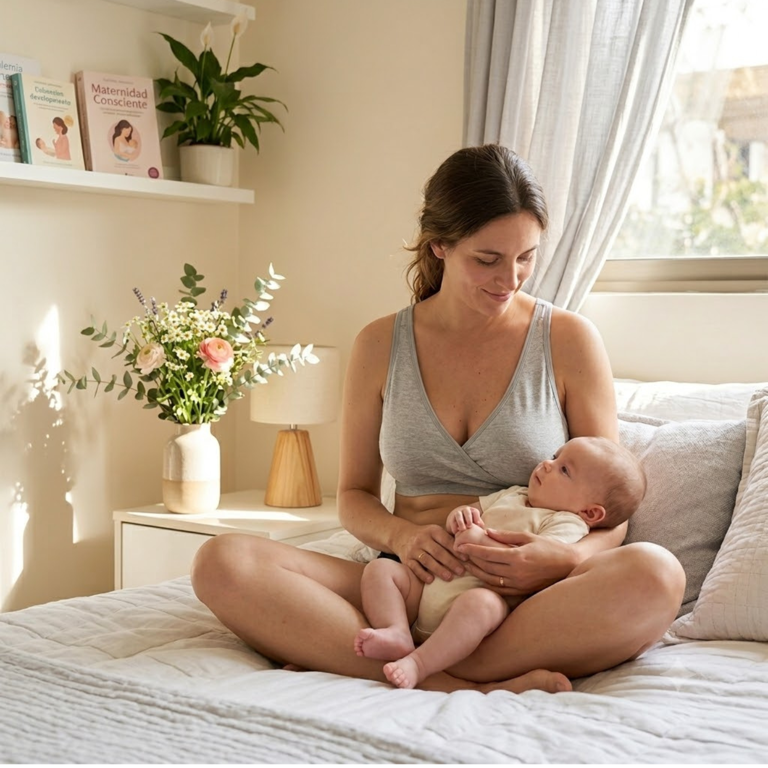 Sostén Maternal para Dormir de Algodón 2Rios Gris Talla XL