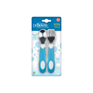 SET TENEDOR Y CUCHARA AGARRE SUEVE  12M+ (Azul/Blanco) - DR. BROWN’S