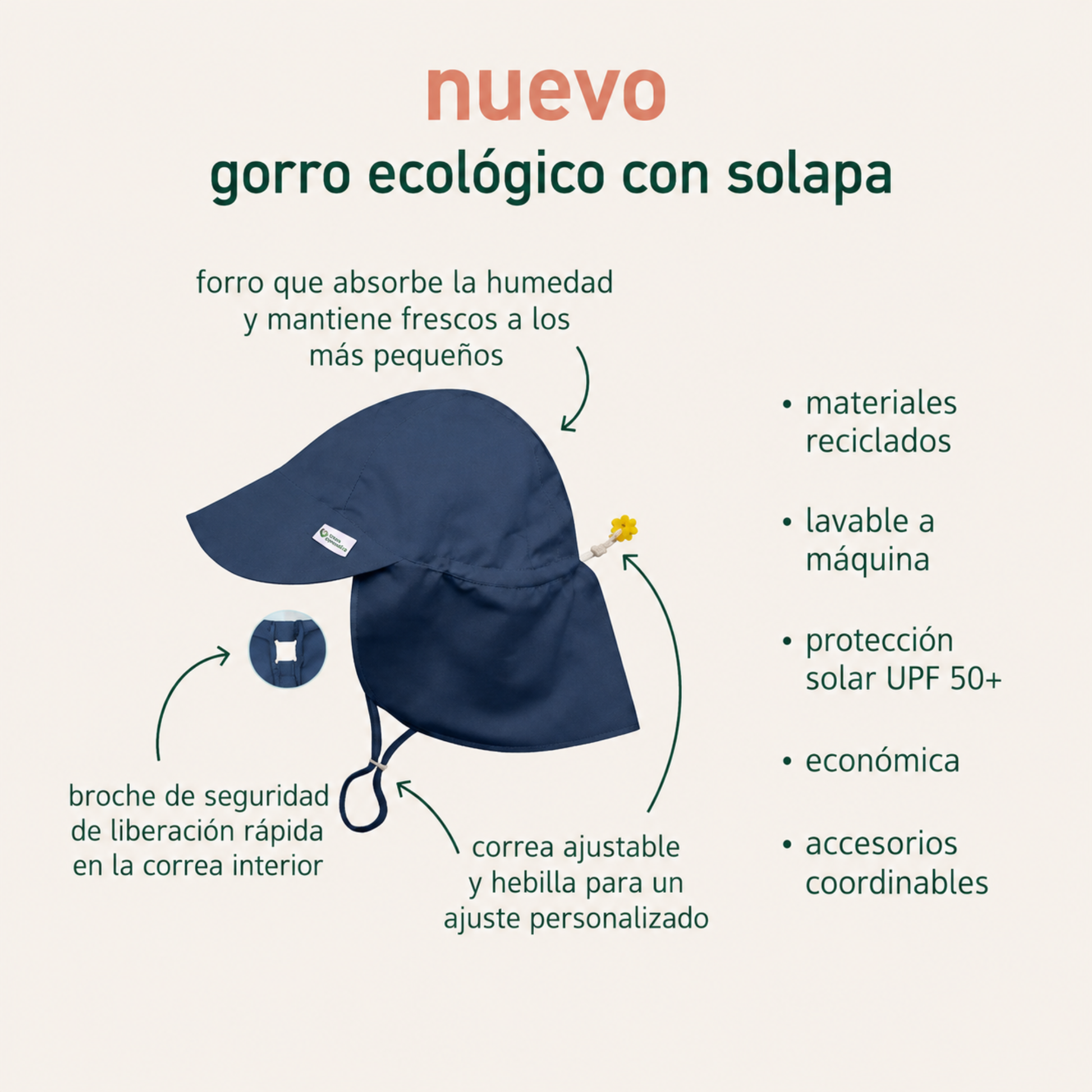 Gorro ecológico con solapa UPF 50+ para bebés Green Sprouts
