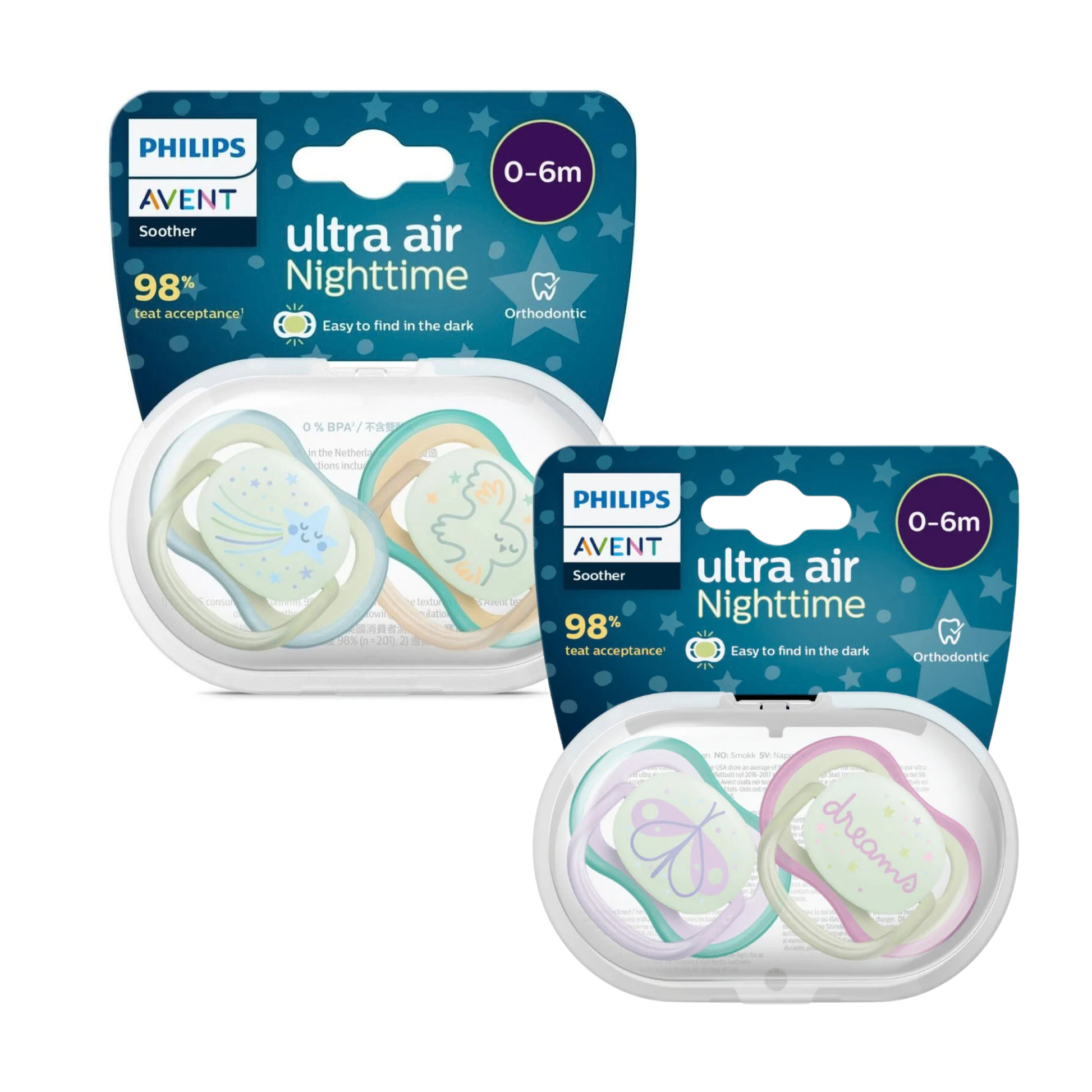 Chupete Philips Avent Ultra Air Night Orthodontic 0–6 Meses