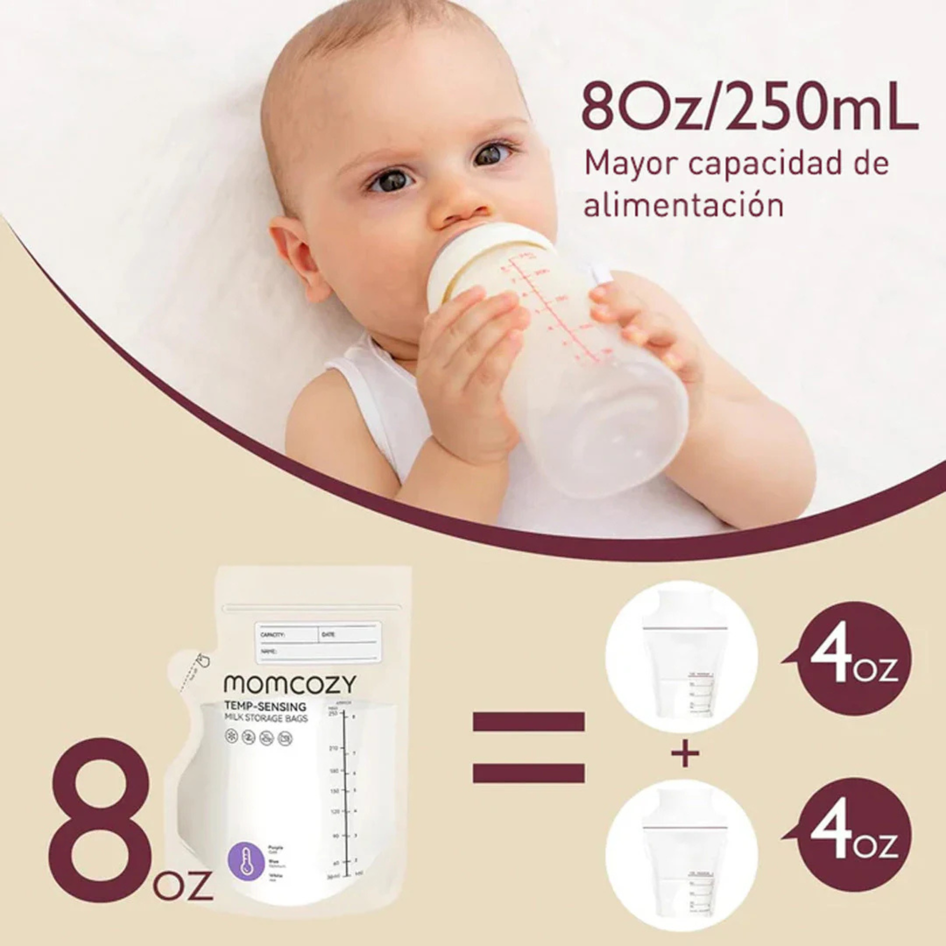 Bolsas Almacenamiento de Leche Materna Momcozy con Boquilla 60 Unidades