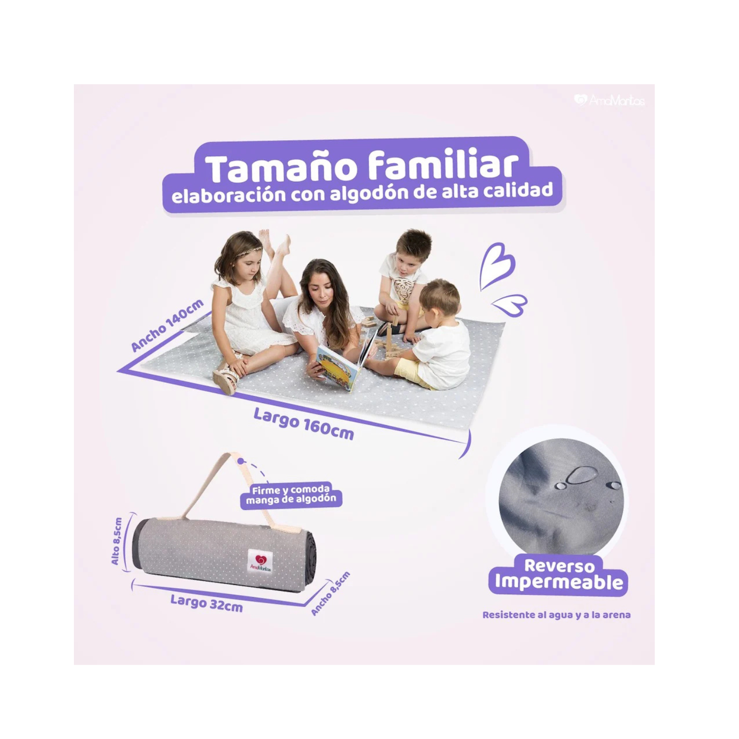 Manta De Picnic Y Playa Impermeable Amamantas Extra Grande Gris