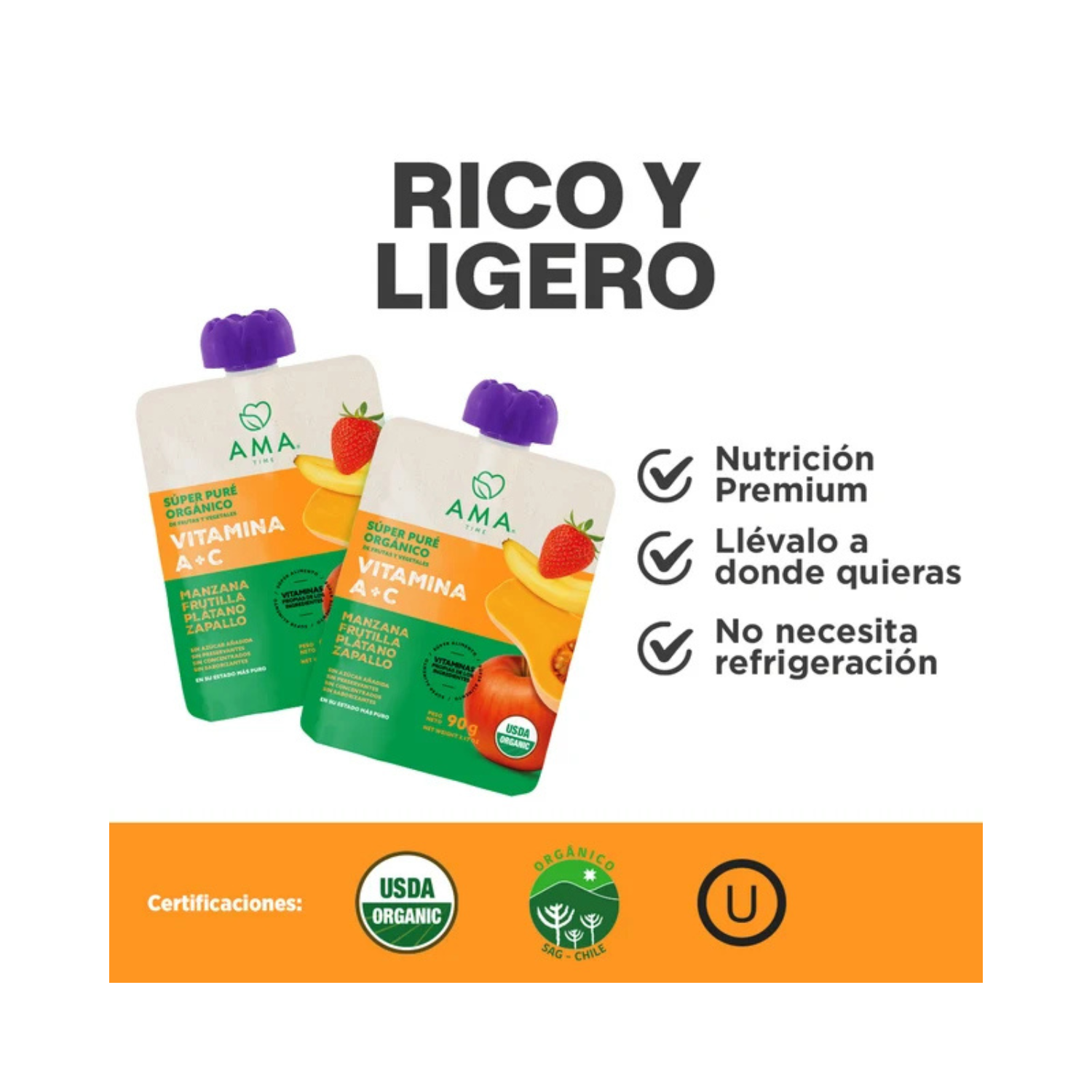 Super Puré Orgánico AMA Vitamina A + C 90 Gr.