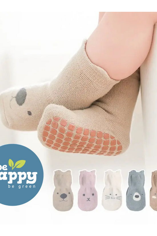 UN PAR DE  CALCETINES ANTIDESLIZANTES ALGODÓN 1 a 3 AÑOS BE HAPPY BE GREEN