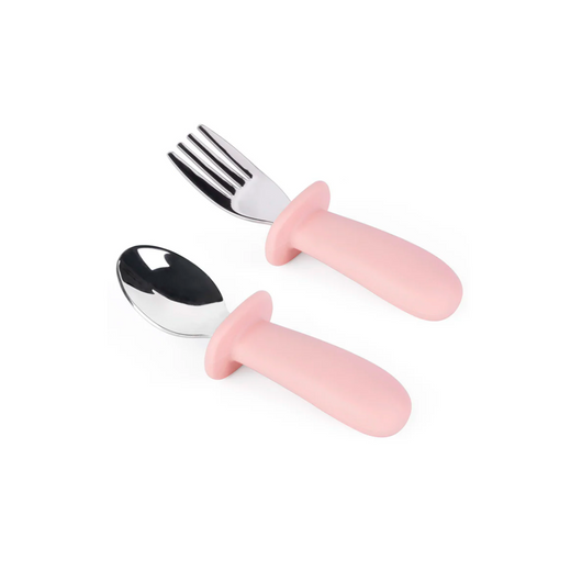 CUBIERTOS DE ACERO CON MANGO DE SILICONA ROSA THE BABY NATION