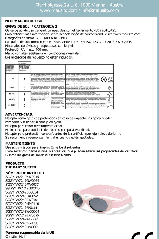 LENTES DE SOL PARA BEBÉS BABY SURFER  0 A 18 MESES AZUL PIEDRA - MAUSITO