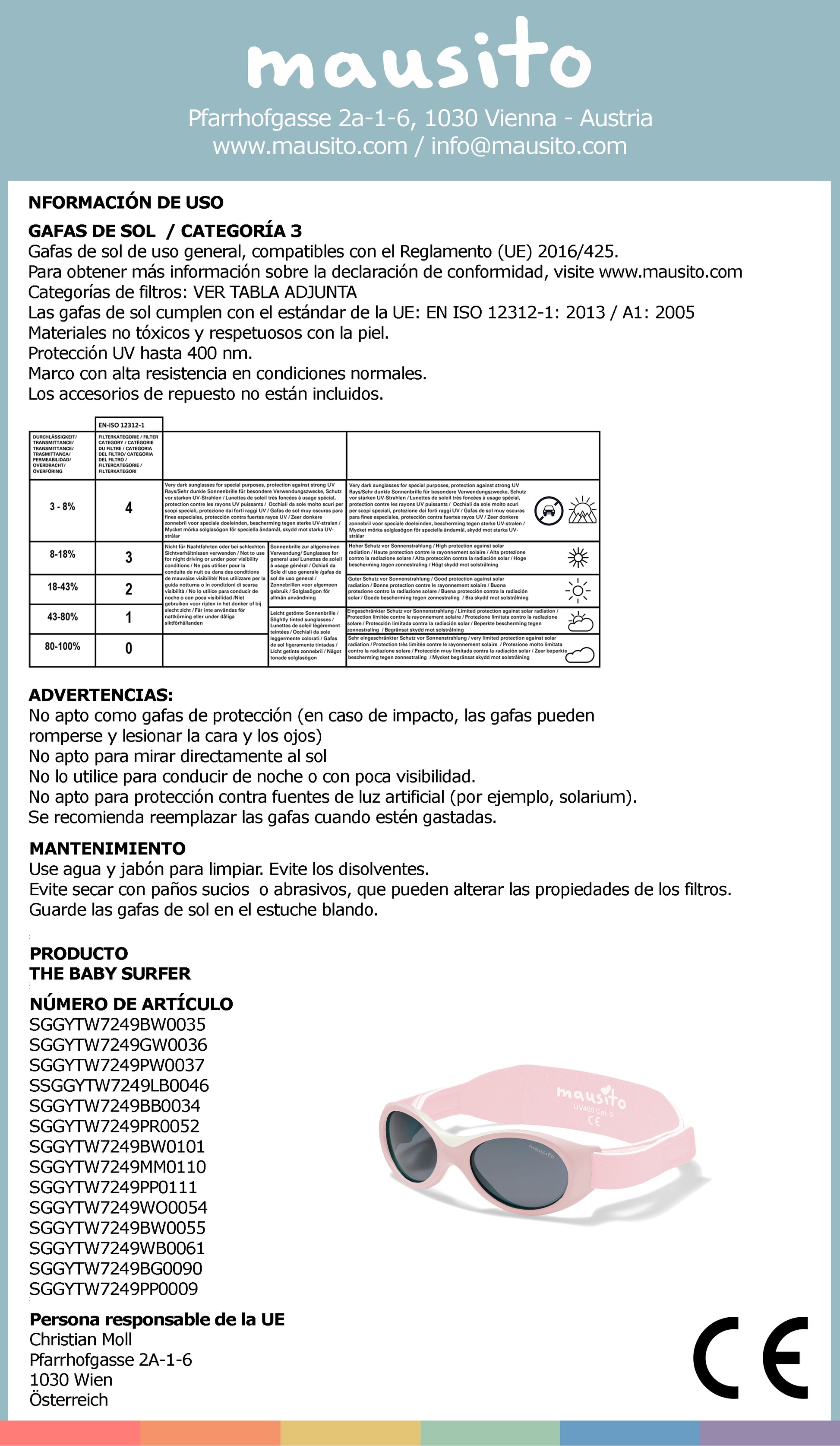 LENTES DE SOL PARA BEBÉS BABY SURFER  0 A 18 MESES AZUL PIEDRA - MAUSITO