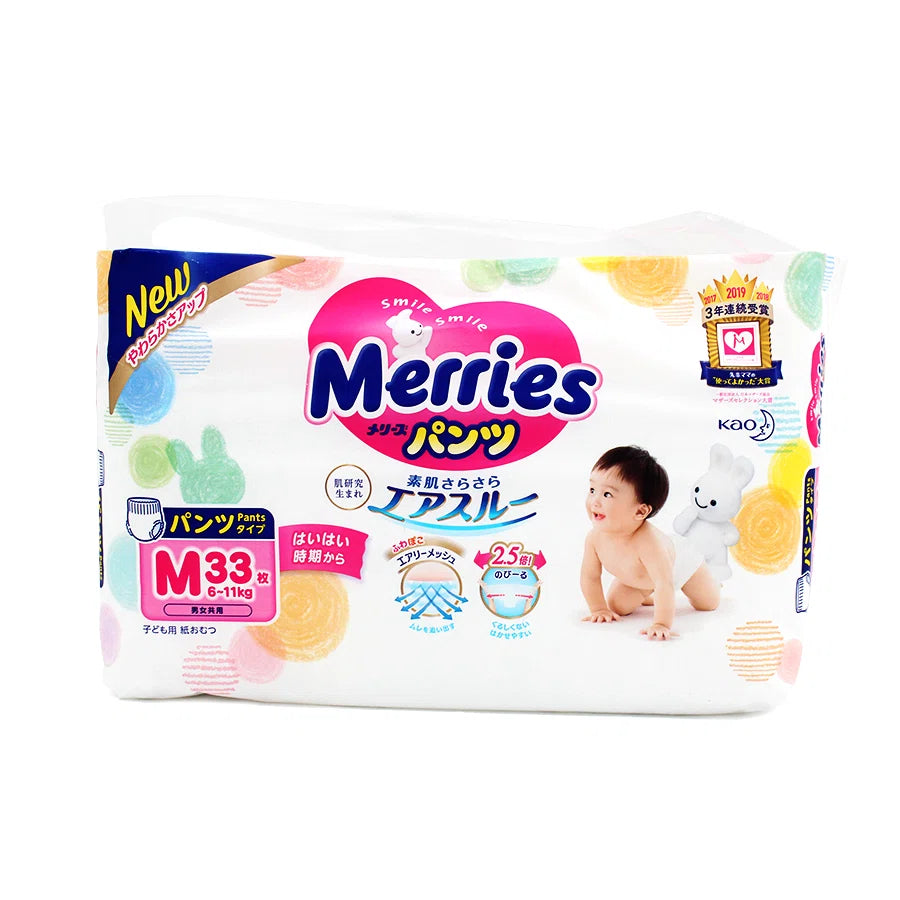 Pañales Tipo Calzón Merries Pants Talla M (6 a 11 kg) – 33 Unidades