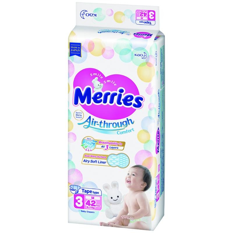 Pañales Merries Talla M (6 a 11 kg) con Cintas Ajustables – 42 Unidades