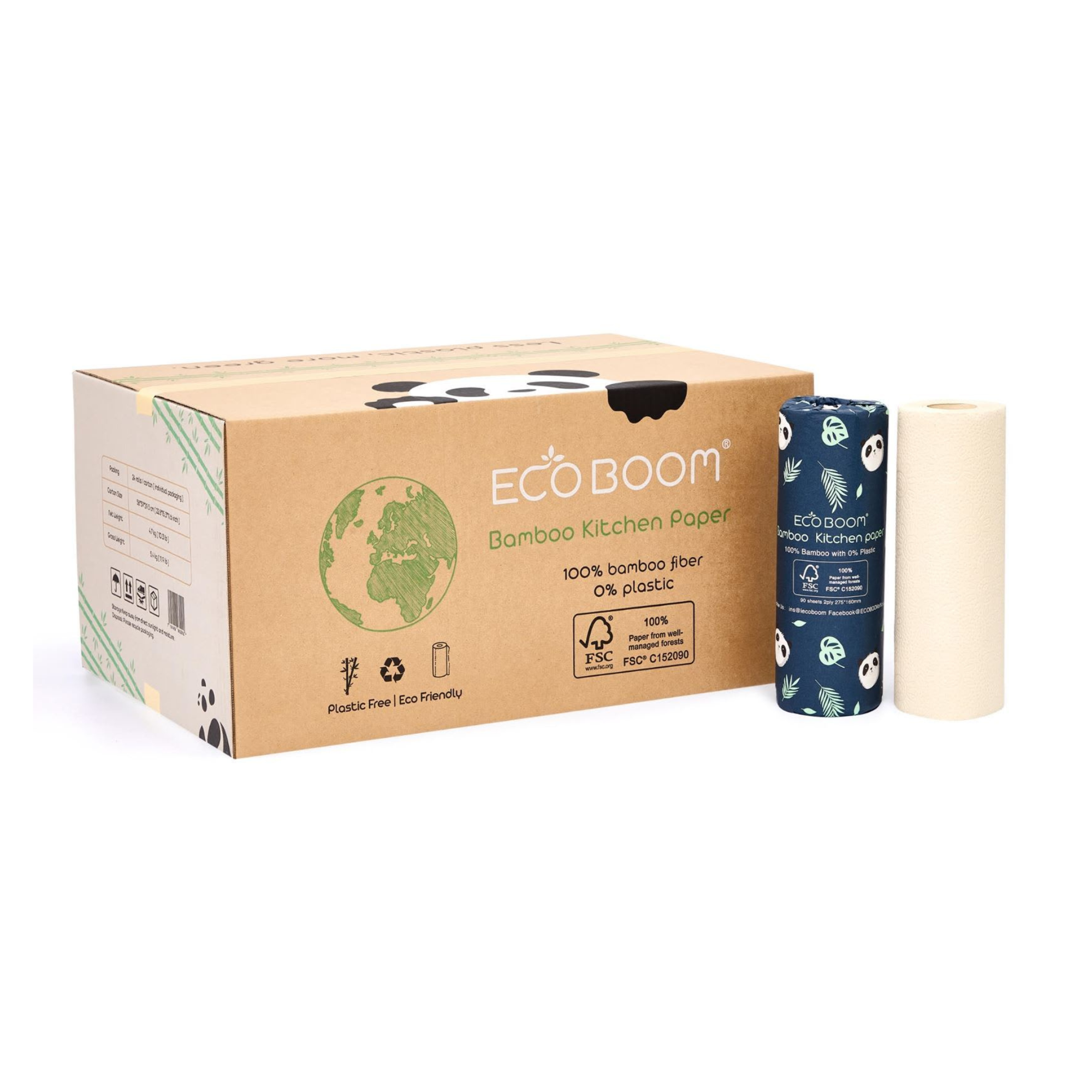 Caja de Papel de Cocina Eco Boom de Bambú 100% Virgen 24 Rollos