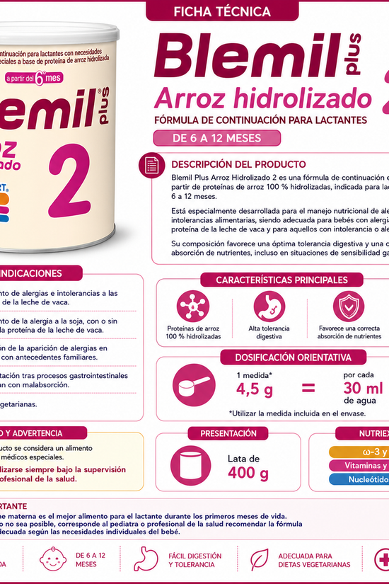 Fórmula Hidrolizada de Arroz Etapa 2 Blemil Plus 400gr