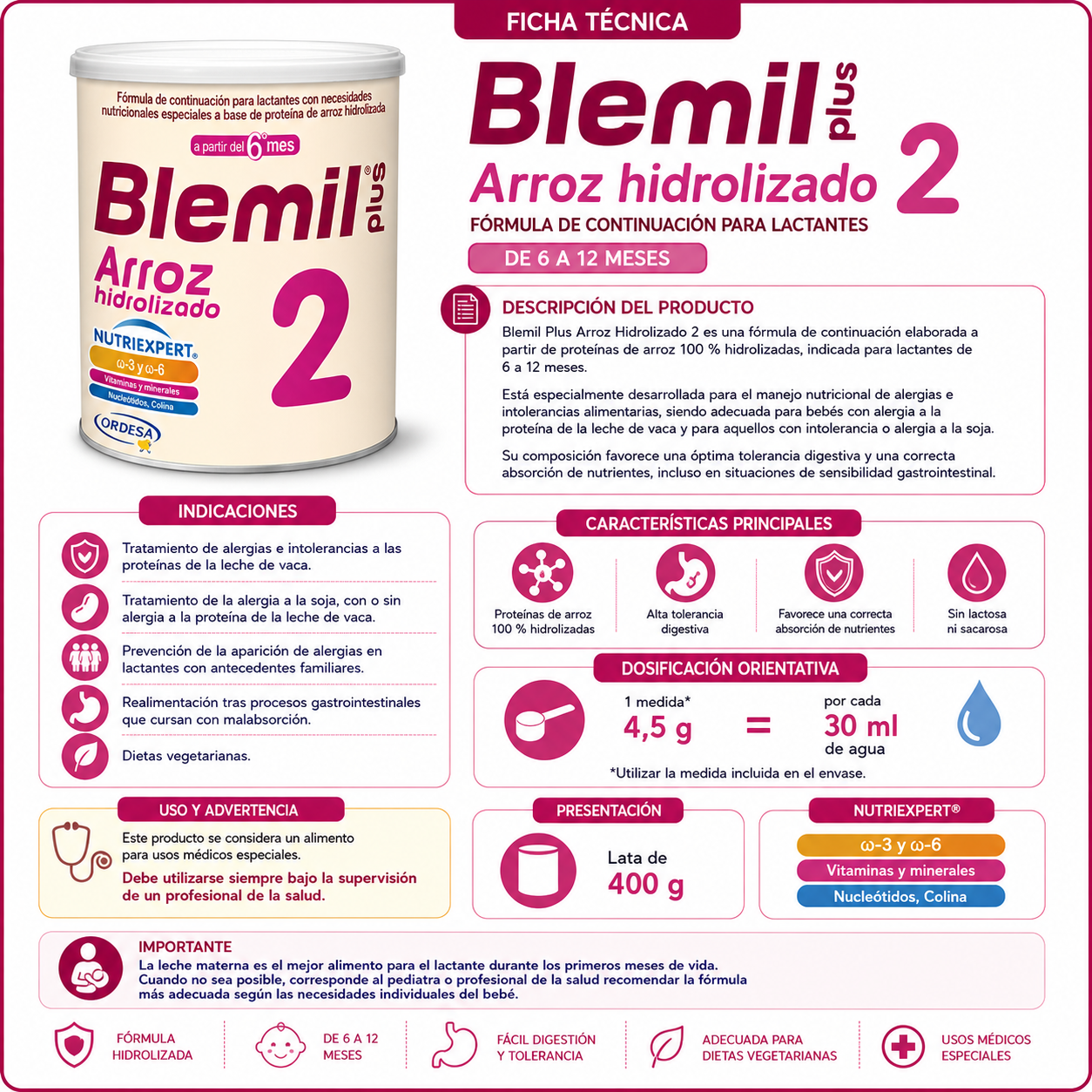 Fórmula Hidrolizada de Arroz Etapa 2 Blemil Plus 400gr