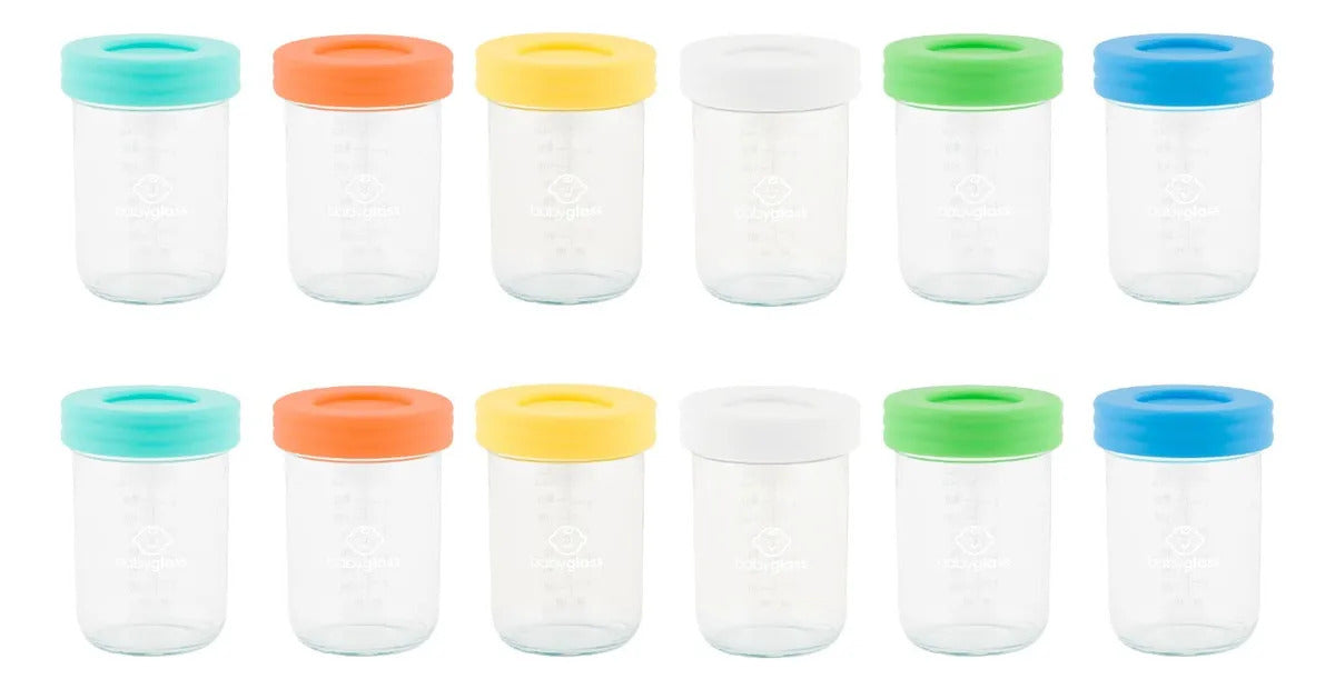 Babyglass 12 Contenedores De Vidrio 240 ml Bebé Colores