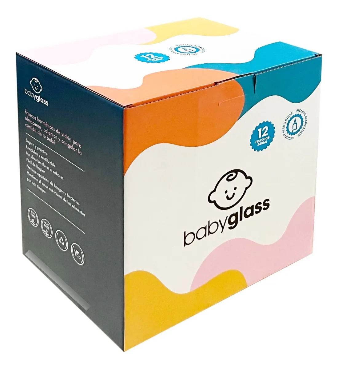 Babyglass 12 Contenedores De Vidrio 240 ml Bebé Colores