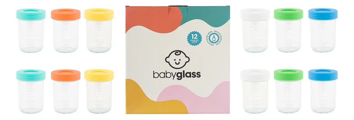 Babyglass 12 Contenedores De Vidrio 240 ml Bebé Colores