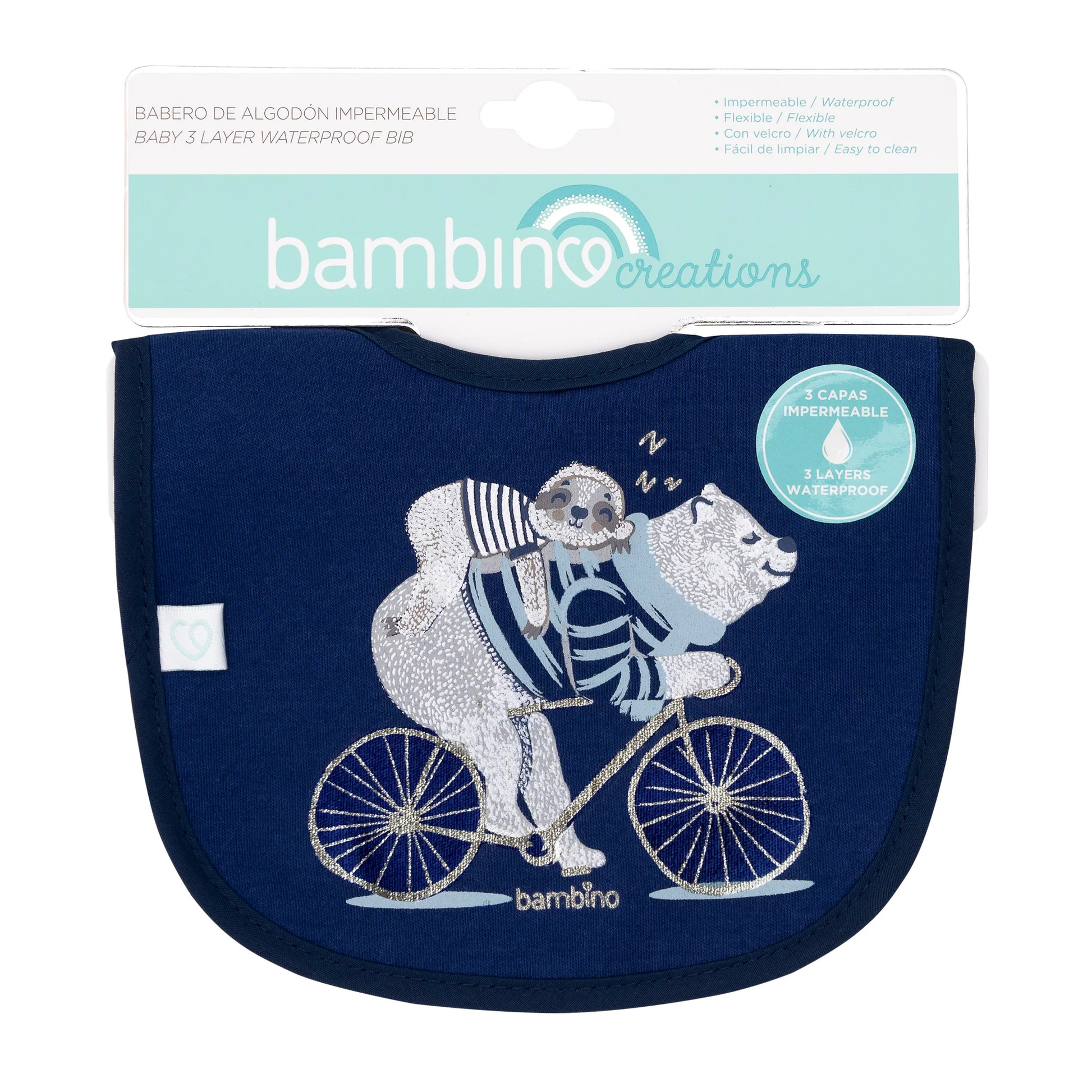 Babero de Toalla Bambino Azul Oso