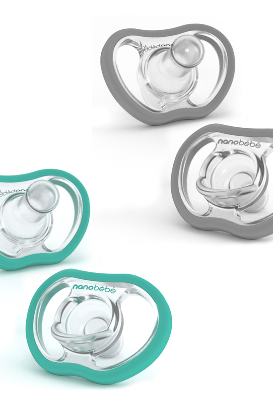Chupete Nanobébé Flexy Turquesa y Gris +4 Meses Pack x4