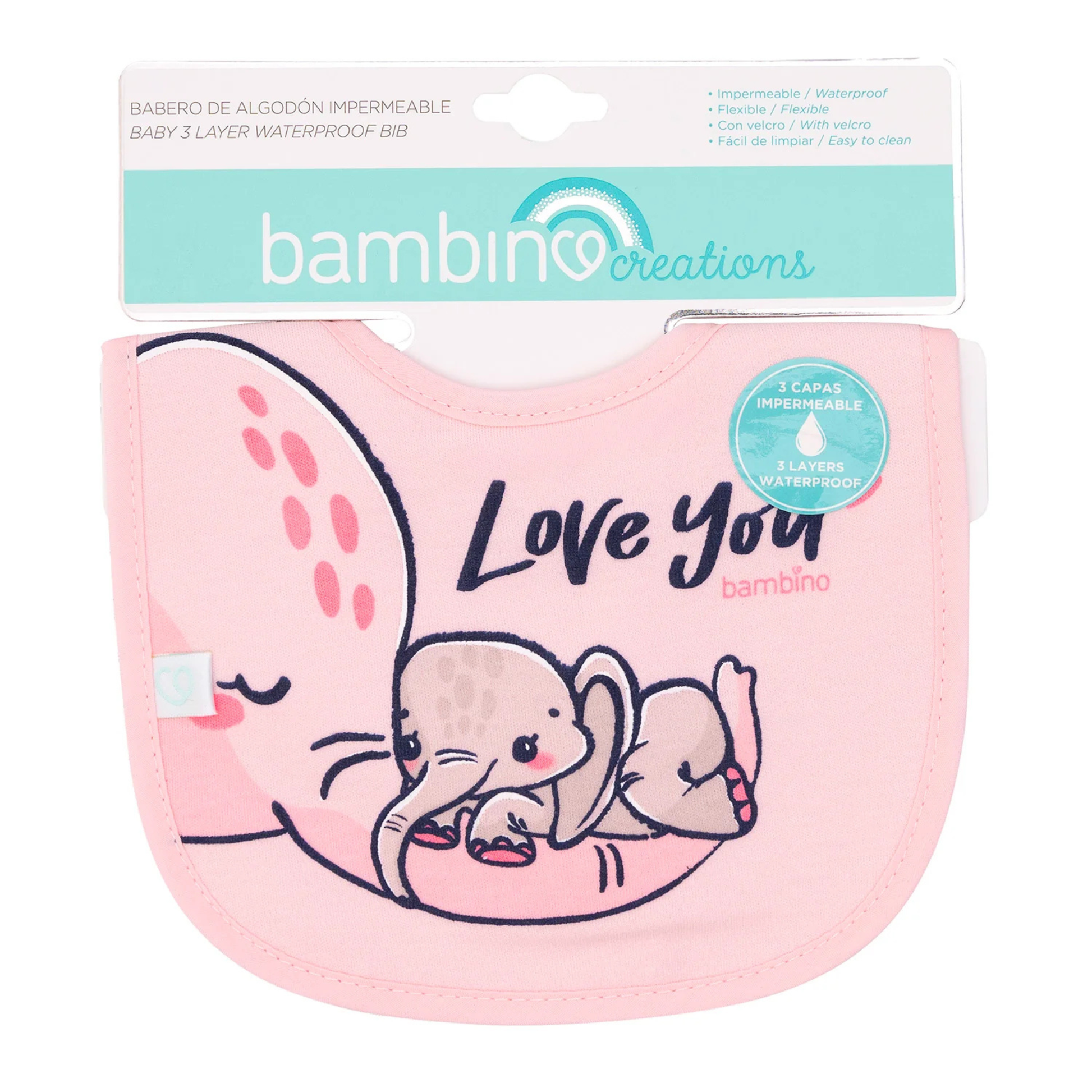 Babero de Toalla Bambino Rosa Elefante
