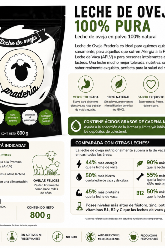 Leche De Oveja Pradería 100% Pura 800 Gr