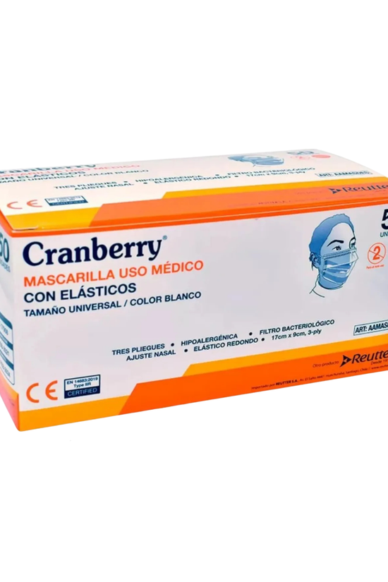 Mascarilla Cranberry 3 Pliegues Tipo IIR – Caja 50 Unidades