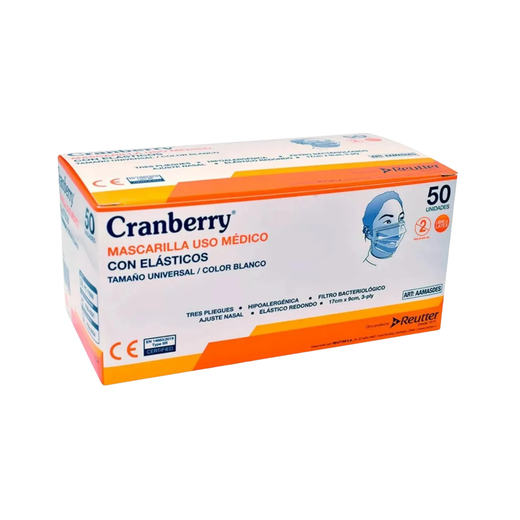 Mascarilla Cranberry 3 Pliegues Tipo IIR – Caja 50 Unidades
