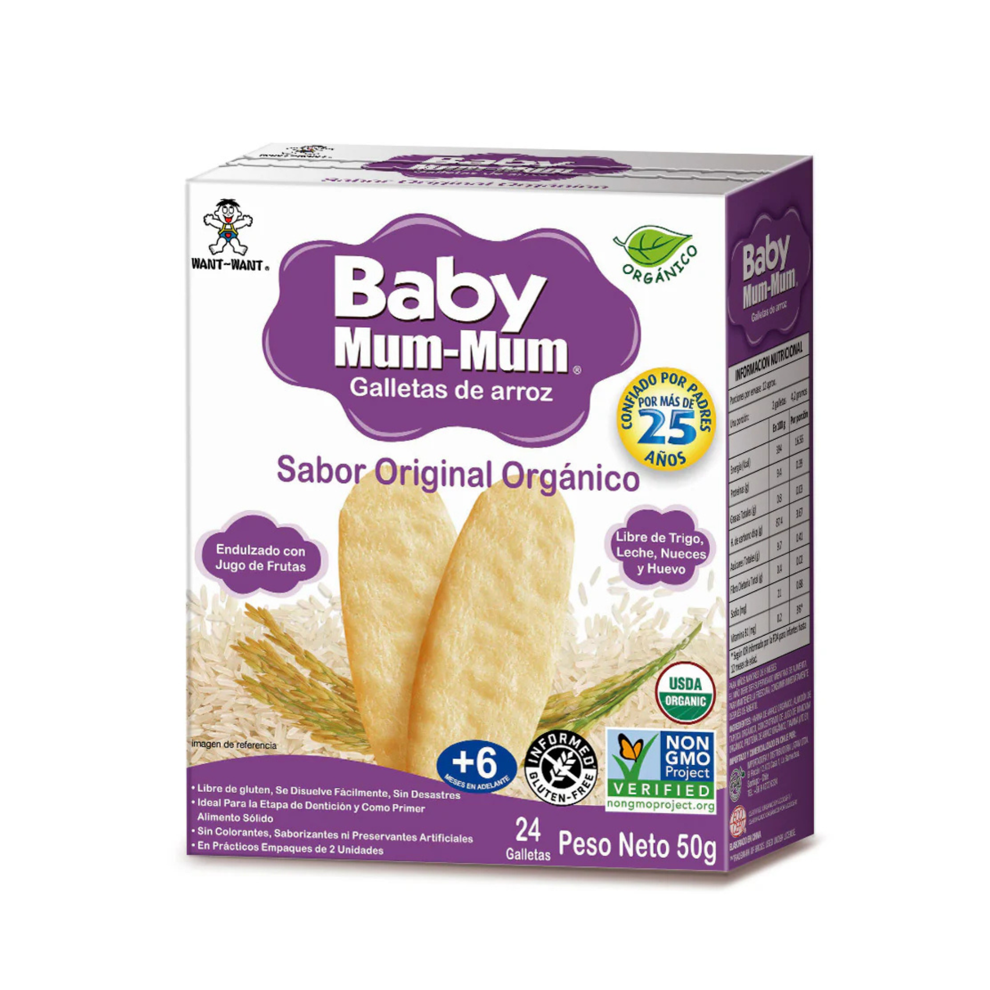 Galletas Orgánicas de Arroz Baby Mum-Mum Sabor Original 50gr 24unds