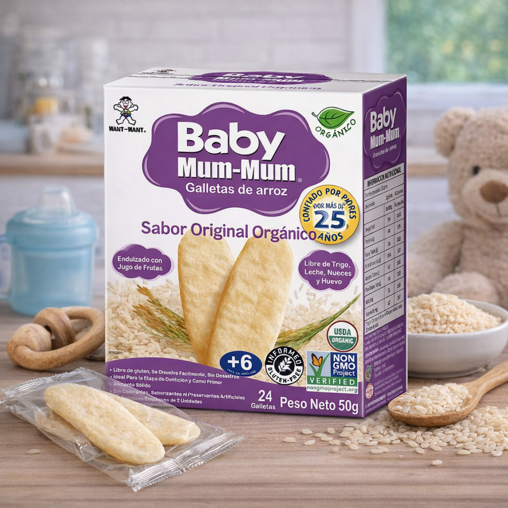 Galletas Orgánicas de Arroz Baby Mum-Mum Sabor Original 50gr 24unds