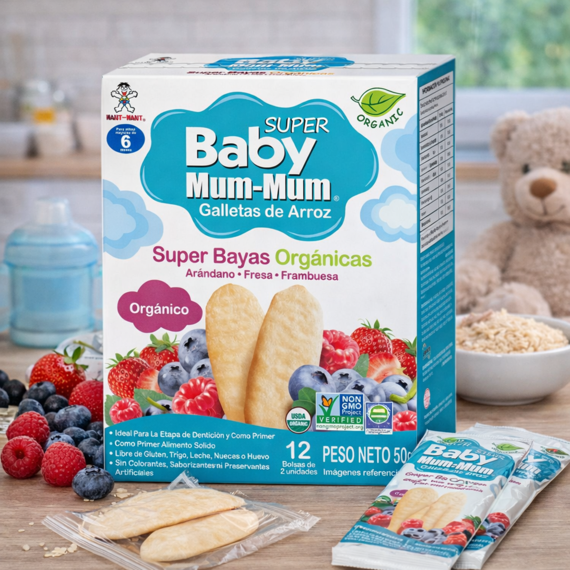 Galletas Orgánicas de Arroz Baby Mum-Mum Sabor Berries 50gr 12unds