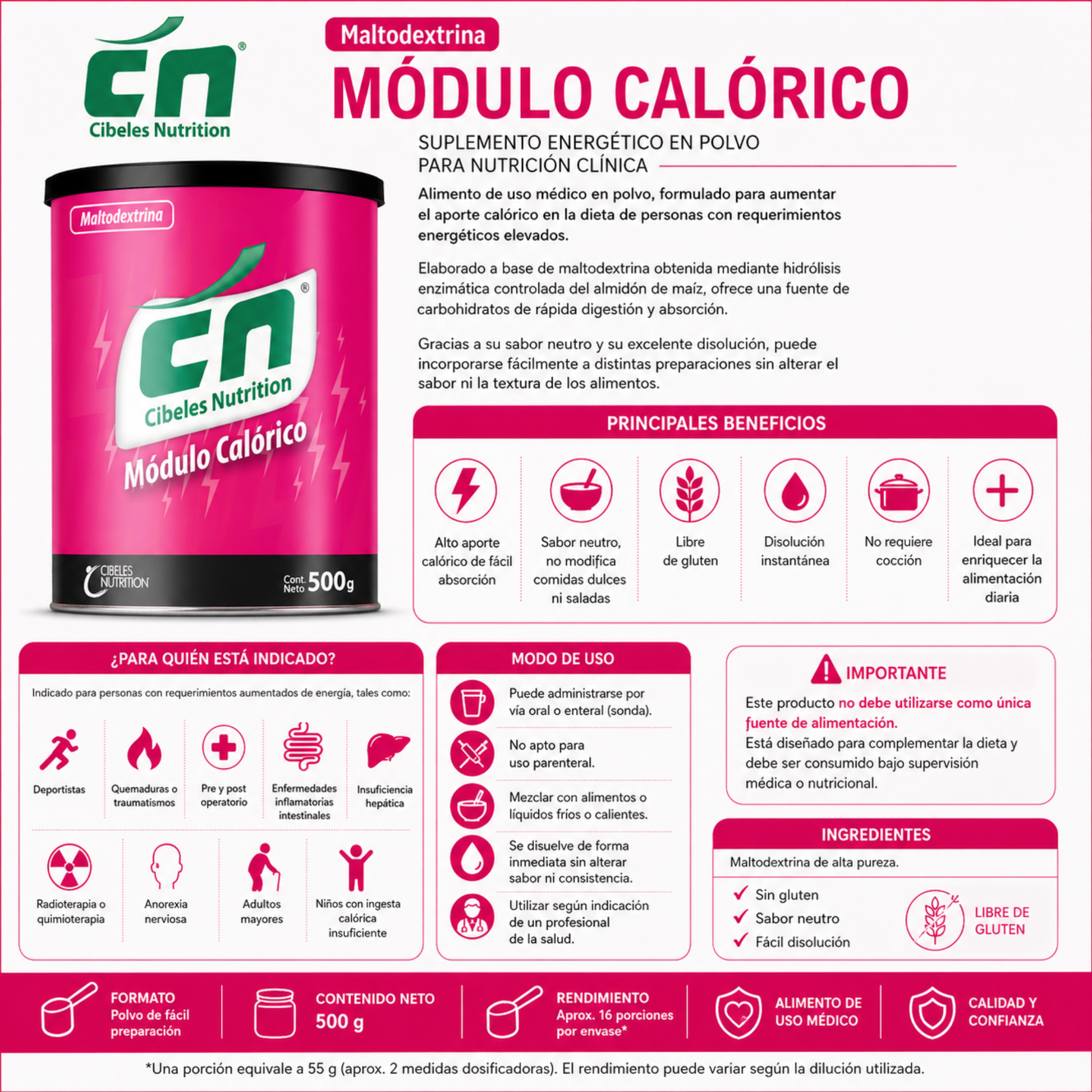 Maltodextrina Modulo Calorico CN Cibeles Nutrition 500gr