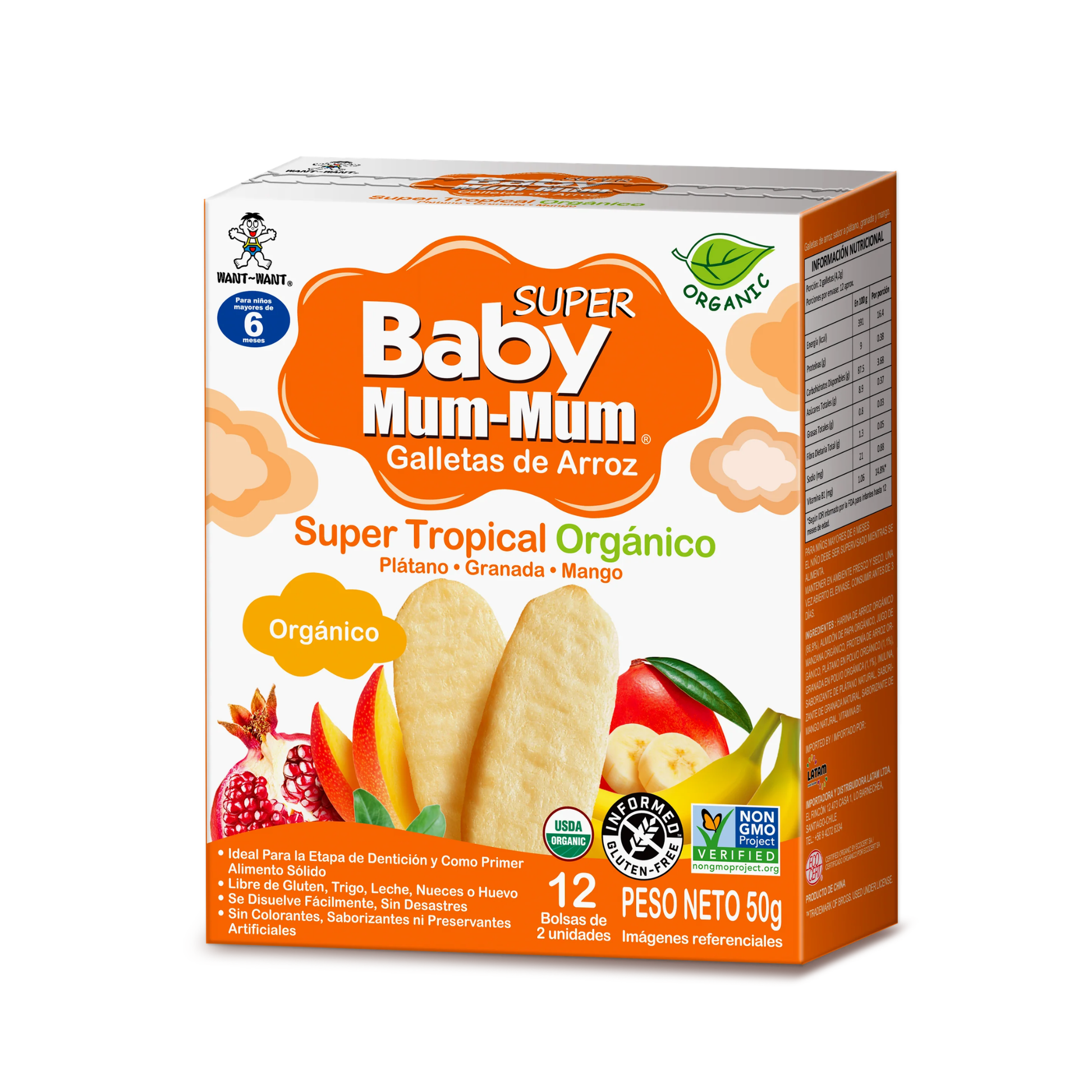Galletas Orgánicas de Arroz Baby Mum-Mum Sabor Tropical 50gr 12unds