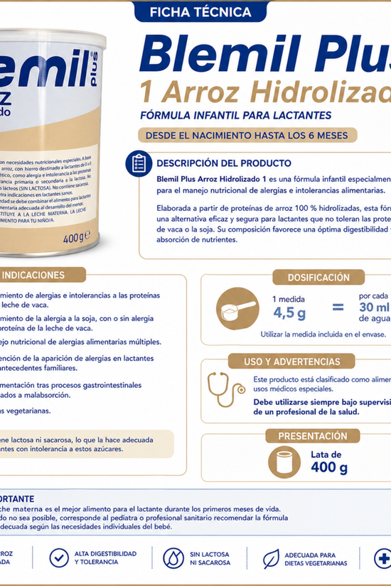 Fórmula Hidrolizada de Arroz Etapa 1 Blemil Plus 400gr