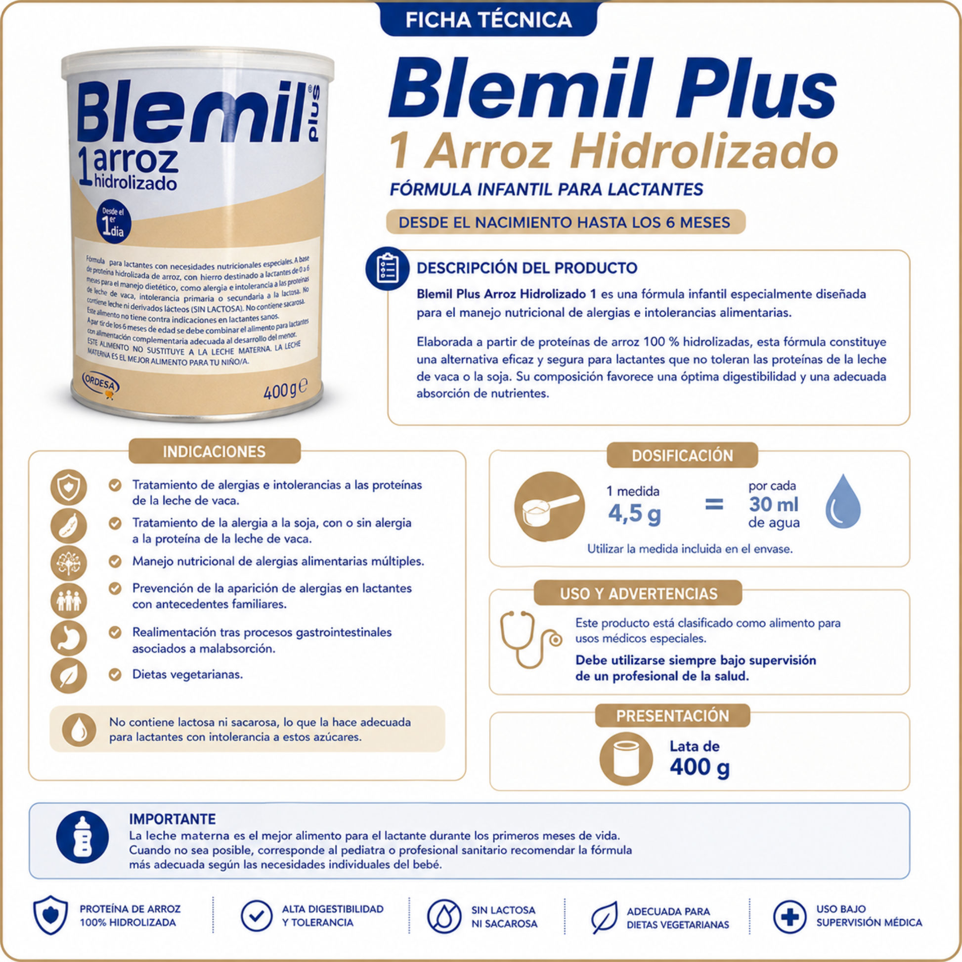 Fórmula Hidrolizada de Arroz Etapa 1 Blemil Plus 400gr