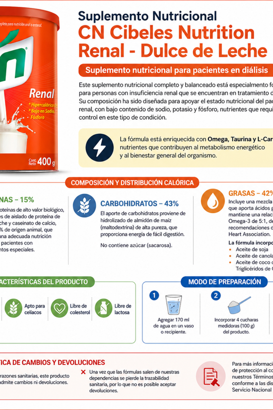 Suplemento Nutricional CN Cibeles Nutrition Renal - Dulce de Leche