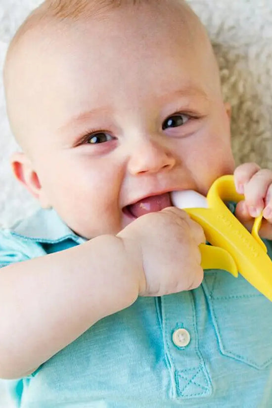 Cepillo Mordedor Baby Banana Silicona 100% Flexible y Segura