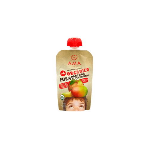 PURE DE MANZANA PLATANO Y MANGO ORGÁNICO 90 GR - AMA