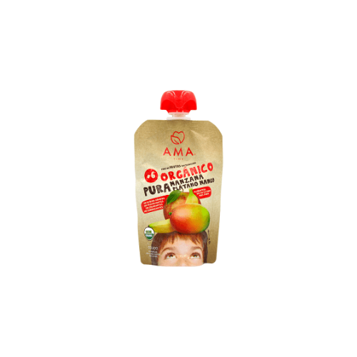 PURE DE MANZANA PLATANO Y MANGO ORGÁNICO 90 GR - AMA TIME