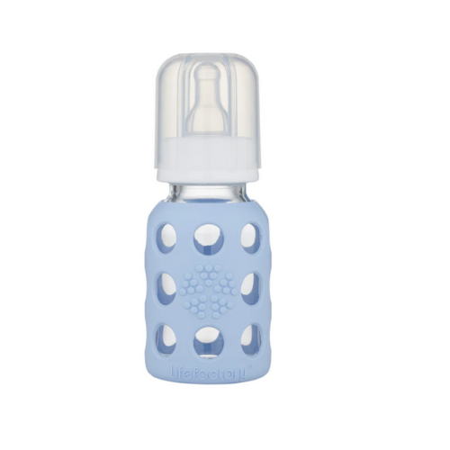 MAMADERA VIDRIO FUNDA SILICONA COLOR CIELO 120 ML - LIFEFACTORY