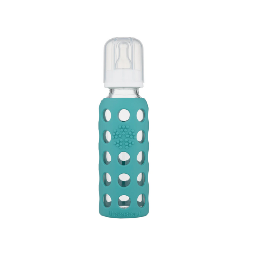 MAMADERA VIDRIO FUNDA SILICONA VERDE MAR  250 ML - LIFEFACTORY